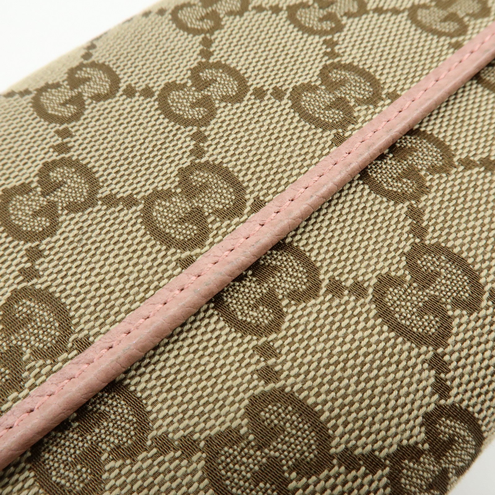 GUCCI GG Canvas Leather W Hook Bi-fold Long Wallet Beige Pink 231841