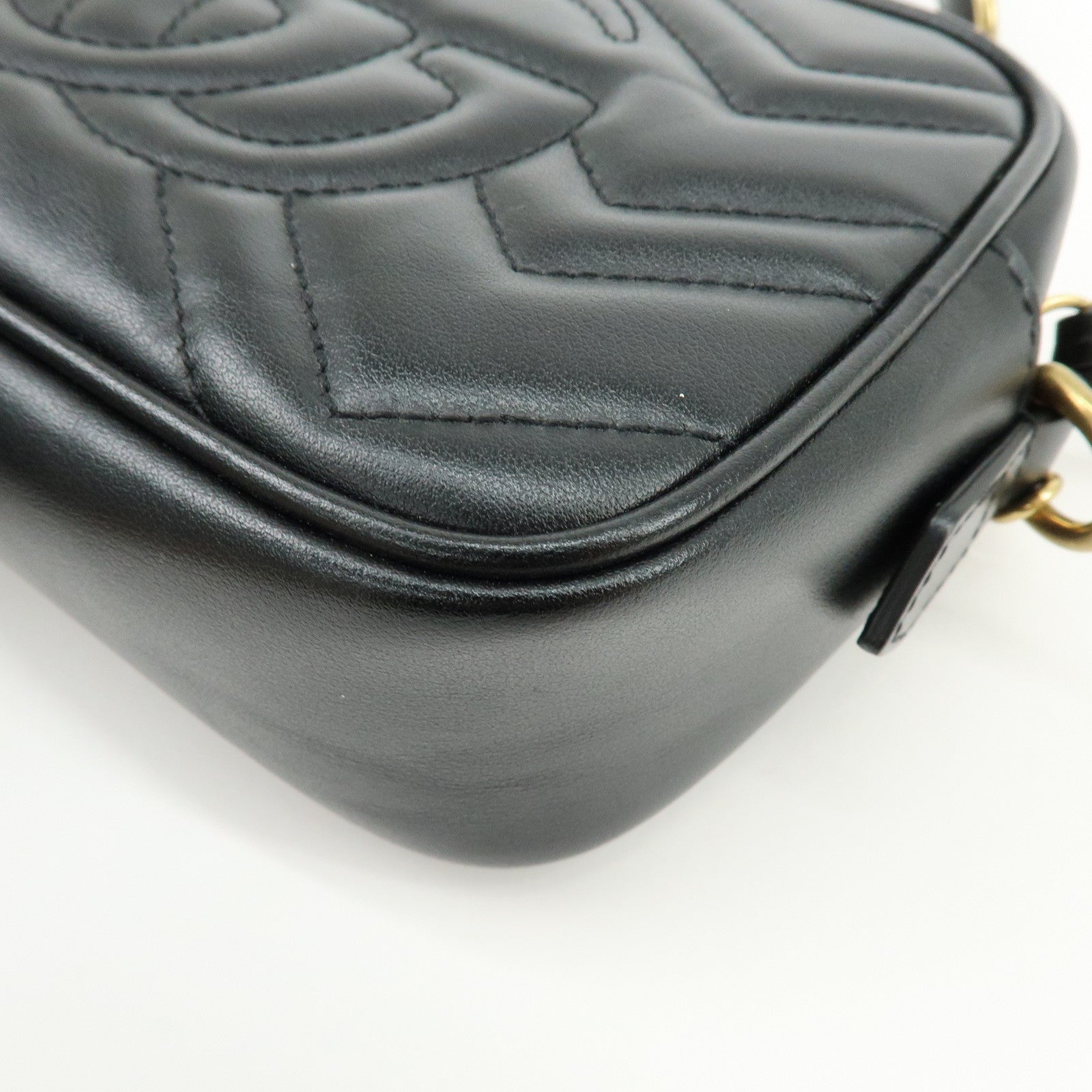 GUCCI GG Marmont Double G Leather Chain Shoulder Bag Black 448065