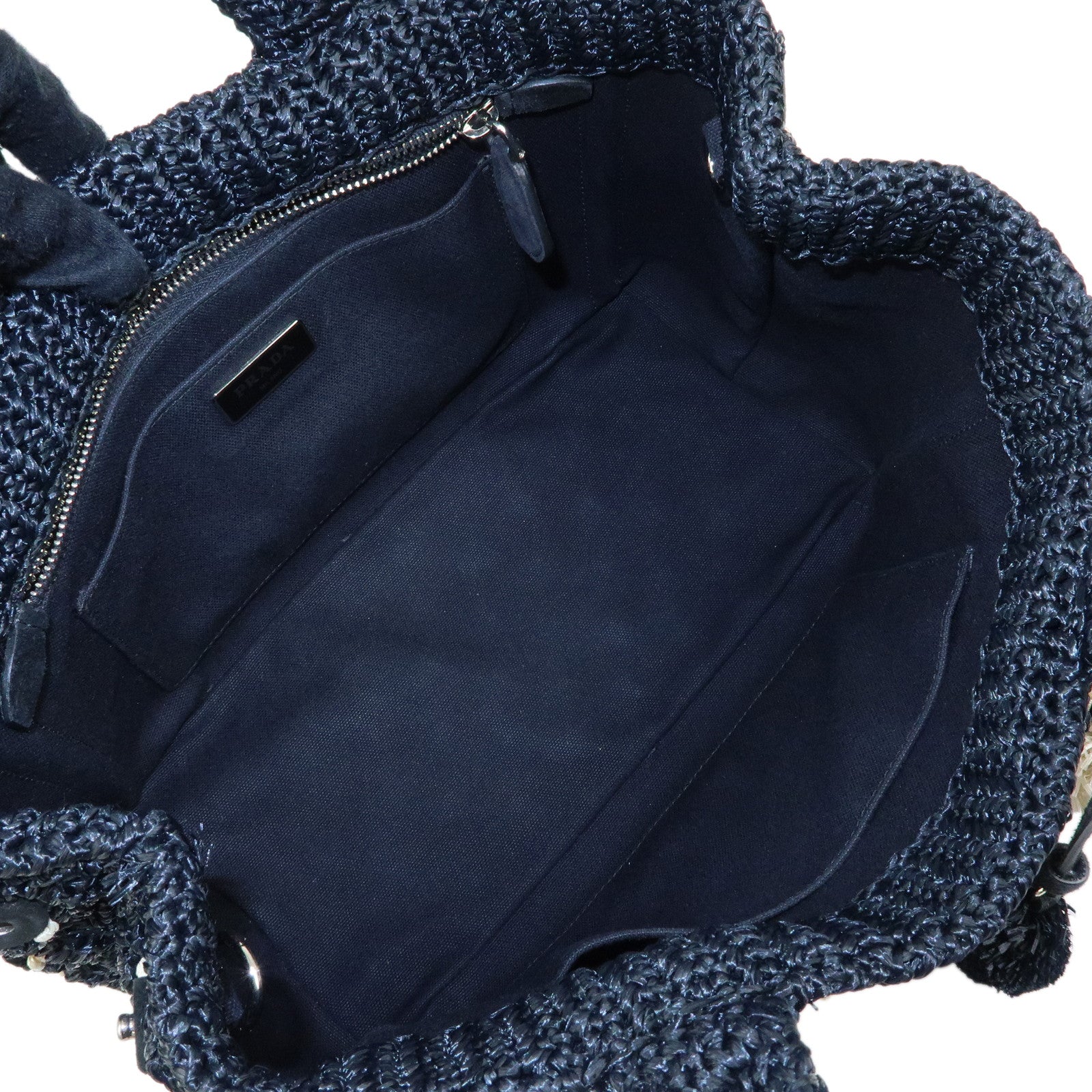 PRADA Triangle Logo Raffia 2Way Bag Hand Bag Shoulder Bag Black 1BG889