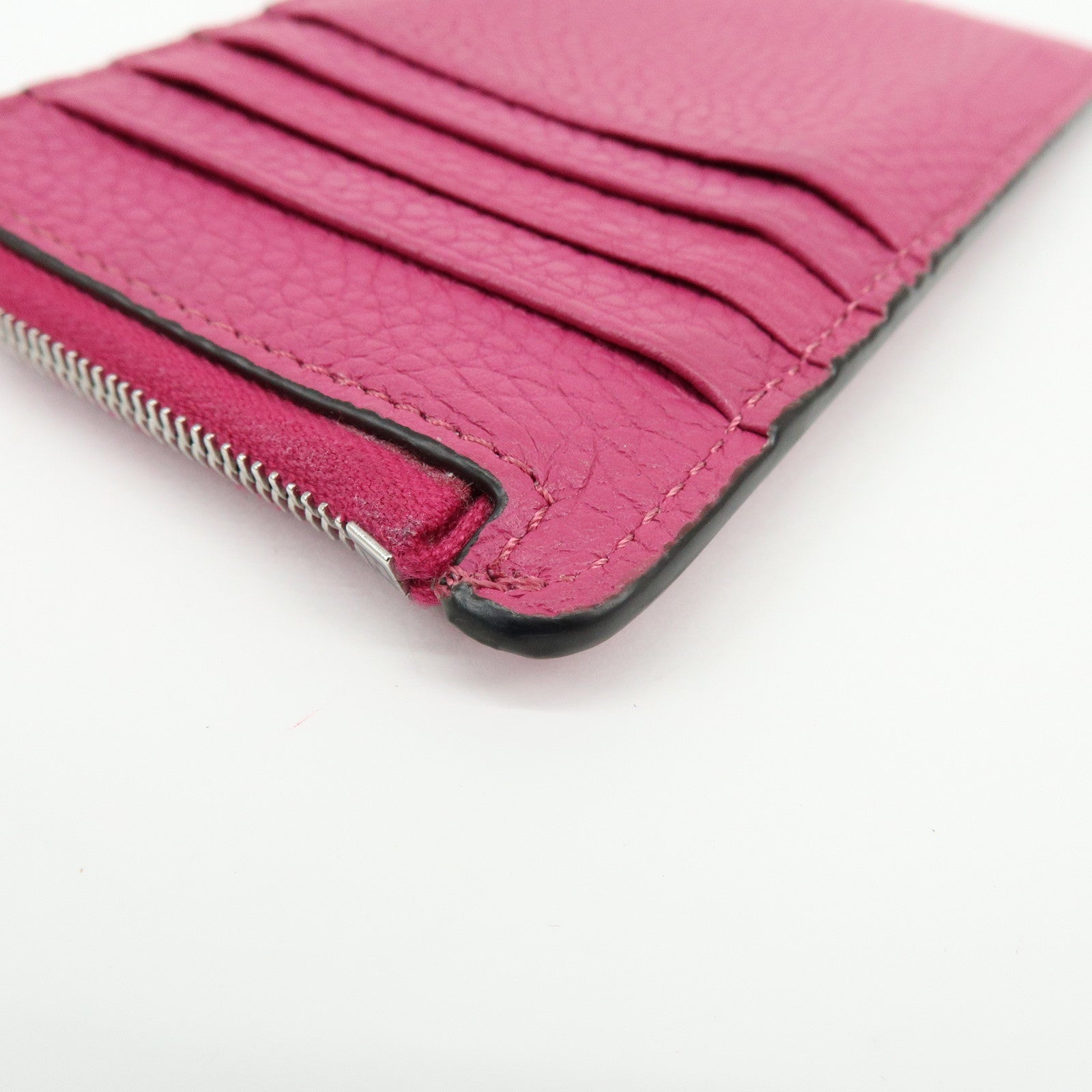 FENDI Logo Selleria Calf Leather Card Case Pink 8M0489