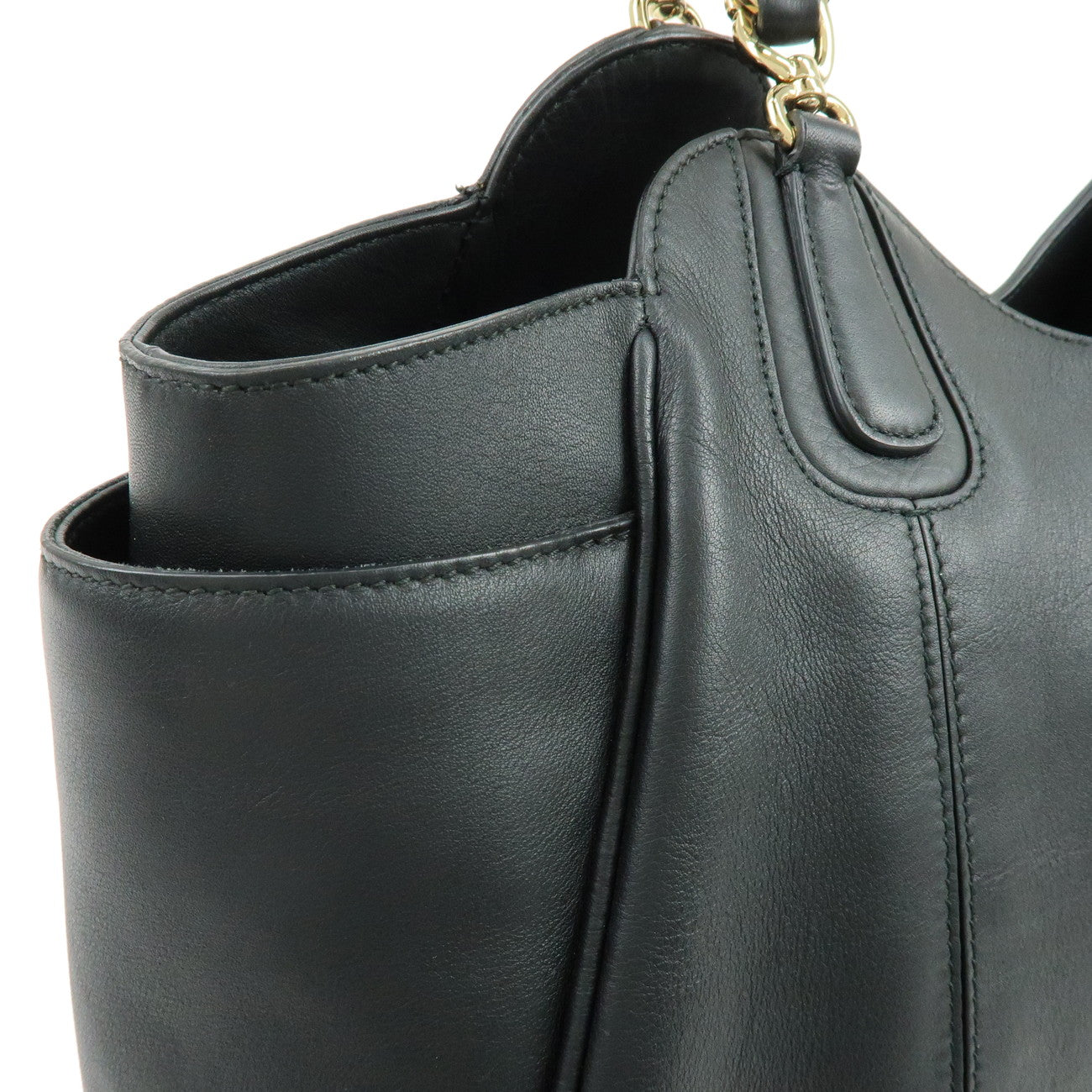 Ferragamo Gancini Leather Chain Shoulder Bag Hand Bag Black