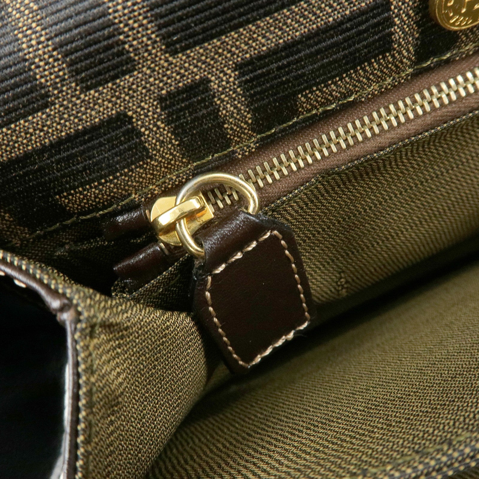 FENDI ZUCCA Jacquard Canvas Leather Shoulder Bag Brown Black