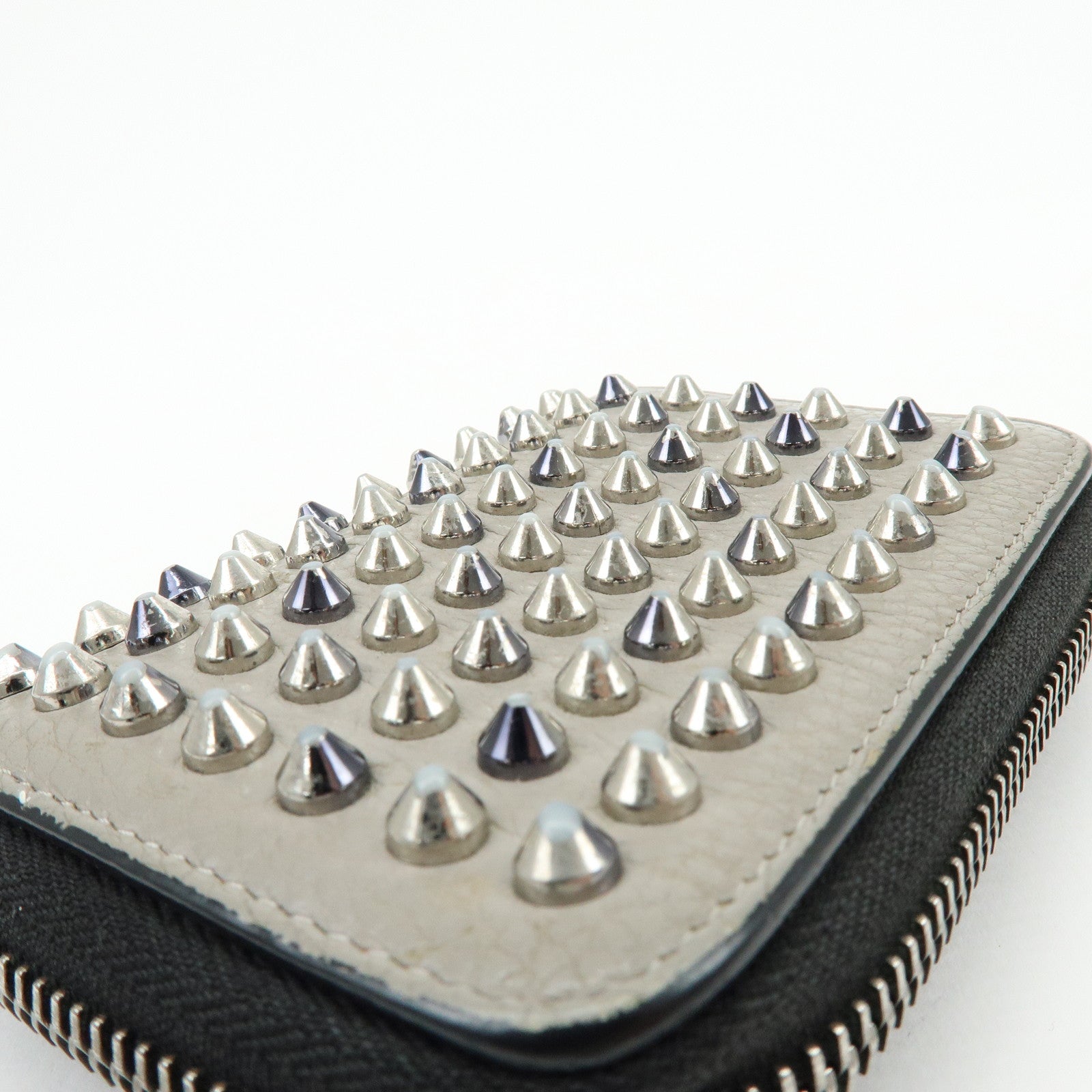 Christian Louboutin Leather Coin Case Coin Purse Studs Beige Black