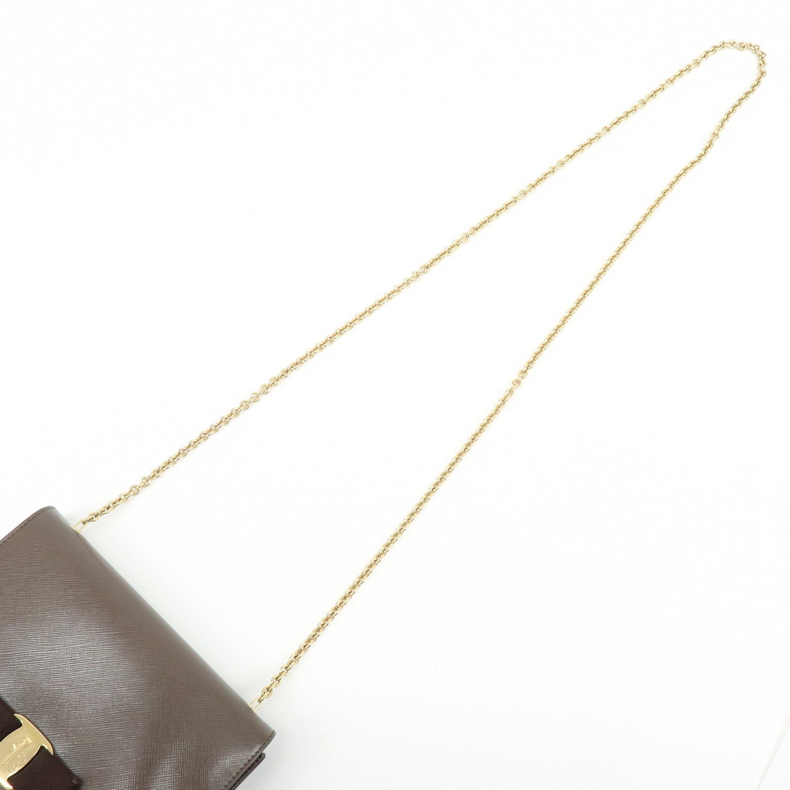 Ferragamo Vara Ribbon Embossed Leather Chain Shoulder Bag Brown