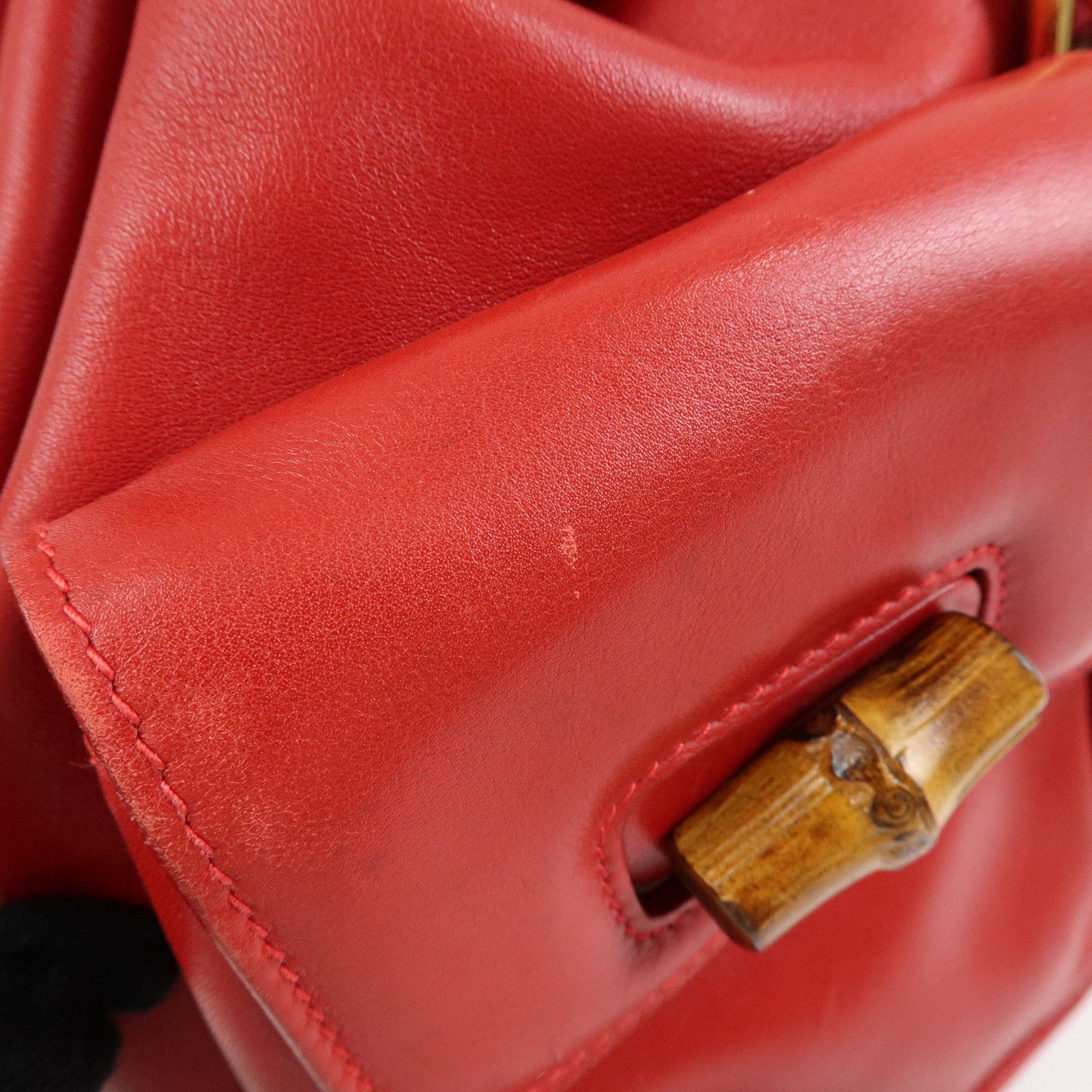 Gucci Bamboo Leather Backpack Rucksack Red 003・2058・0016