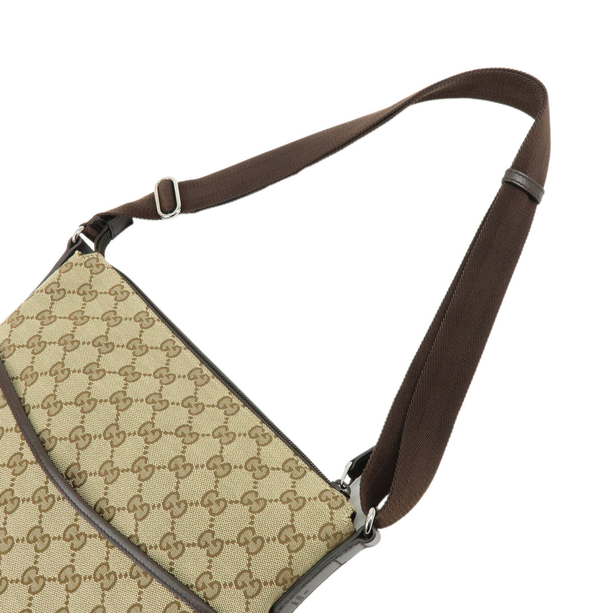 GUCCI GG Canvas Leather Shoulder Bag Crossbody Bag Brown 145857