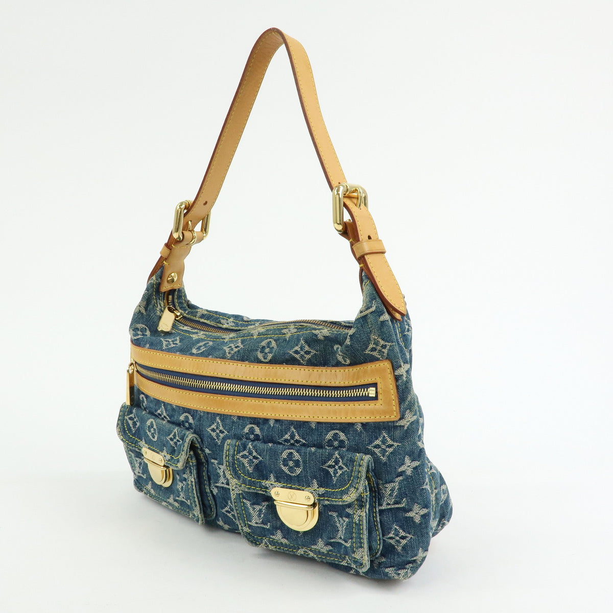 Louis Vuitton Monogram Denim Baggy PM 2Way Bag Shoulder Bag Blue M95049