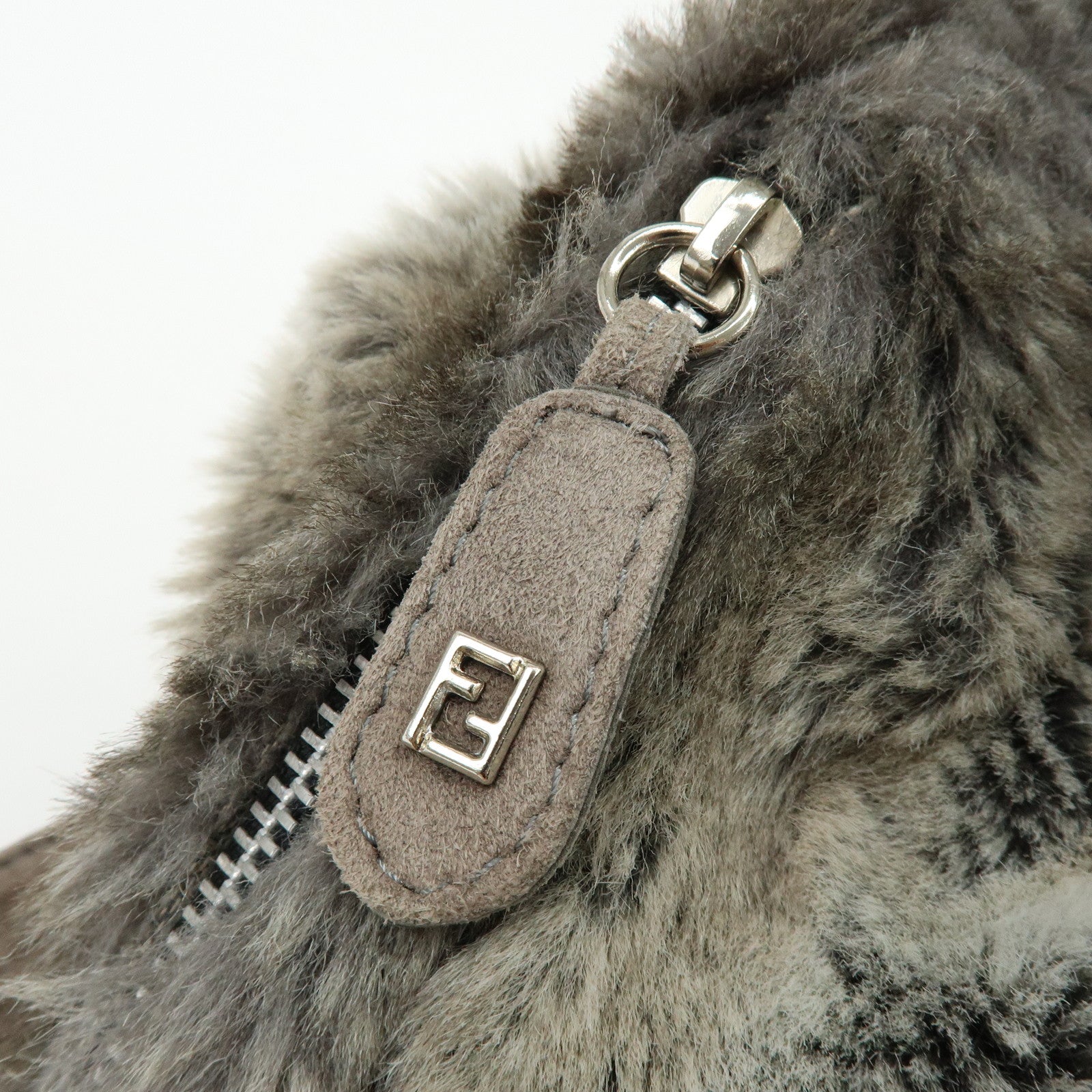 FENDI Zucca Mink like Fur Suede Backpack Rucksuck Gray