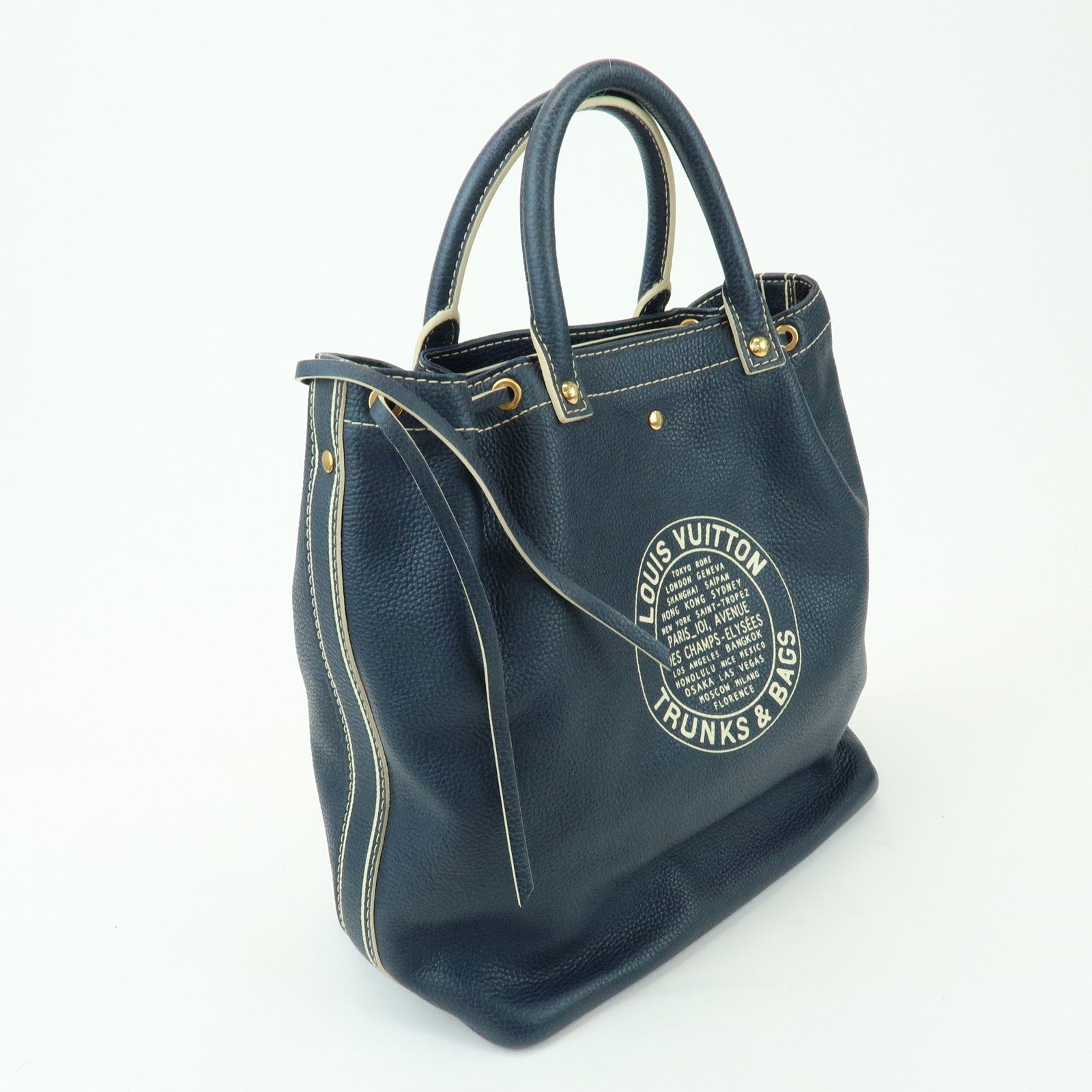 Louis Vuitton T&B Tobago Leather Shoe Bag Hand Bag Blue M95149