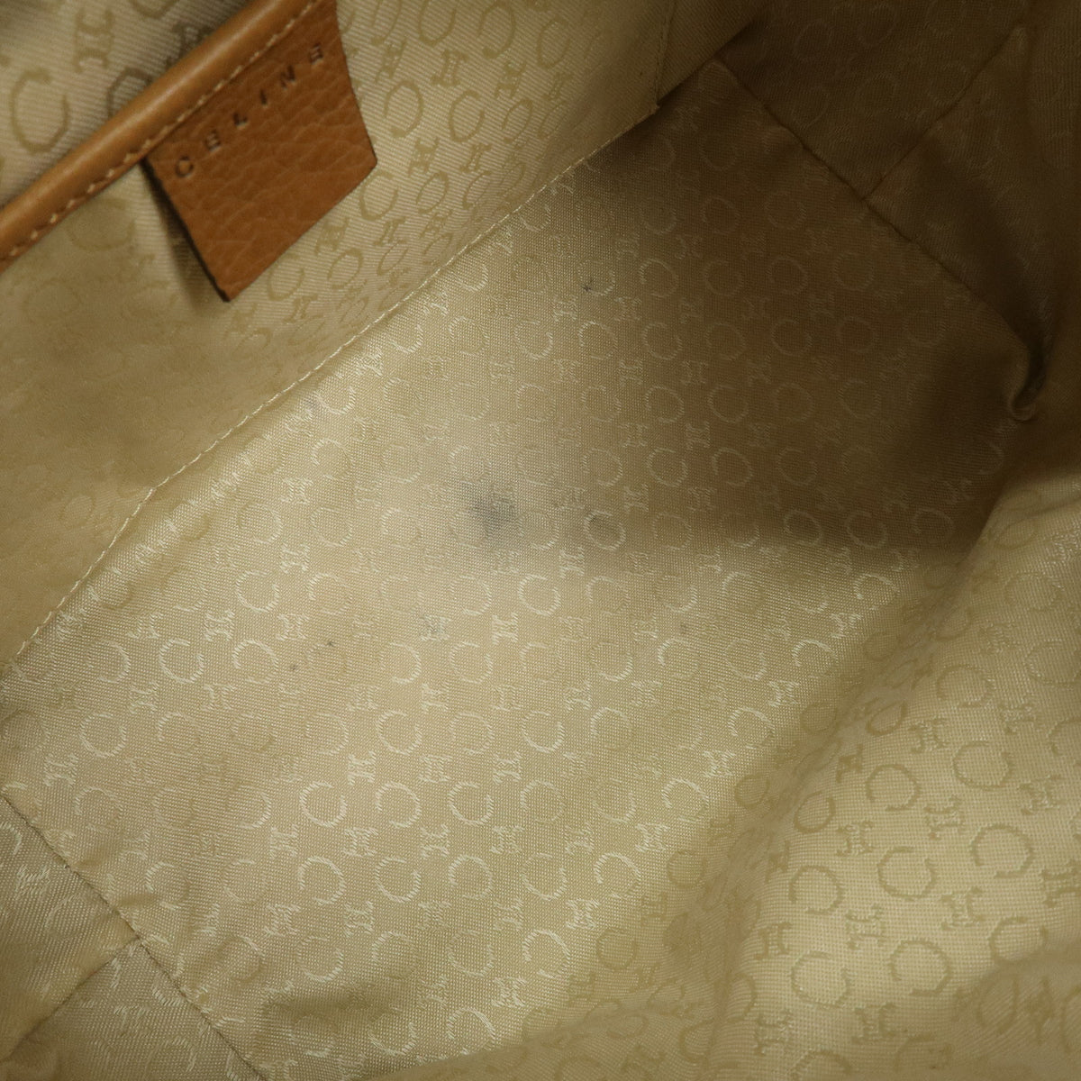 CELINE Logo Leather Shoulder Bag Hand Bag Camel