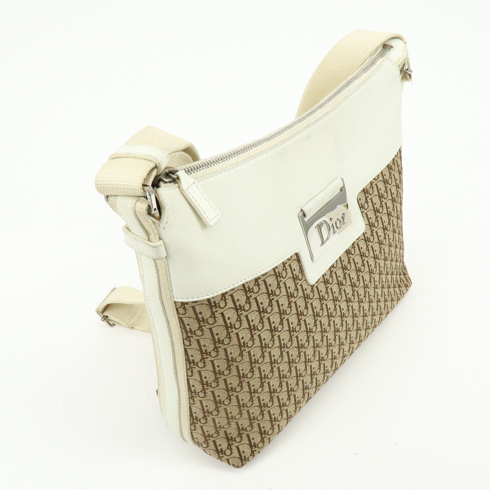 Christian Dior Street Chic Trotter Canvas Leather Shoulder Bag Beige