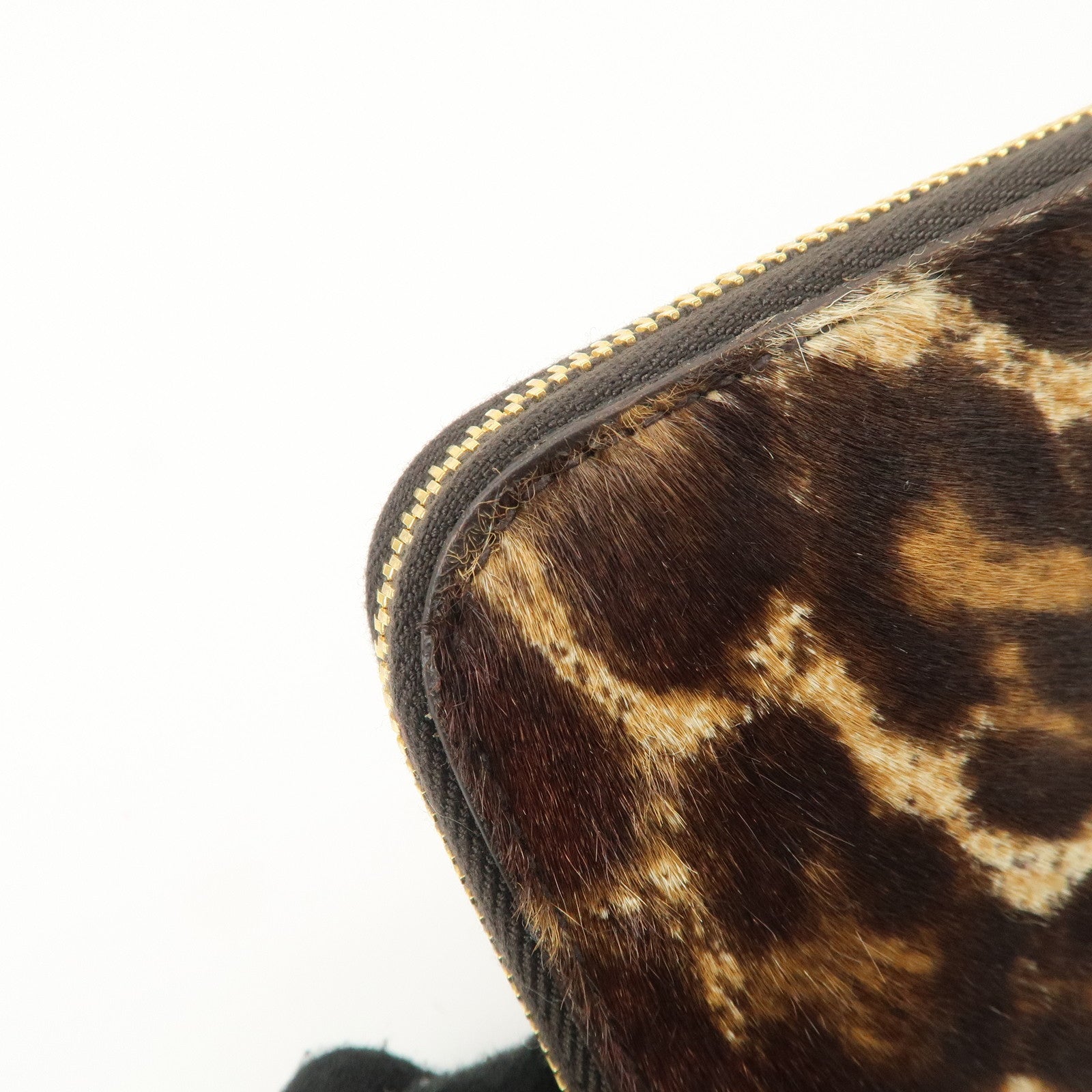 PRADA Leather Unborn Calf Round Zippy Wallet Leopard 1M0506 Used