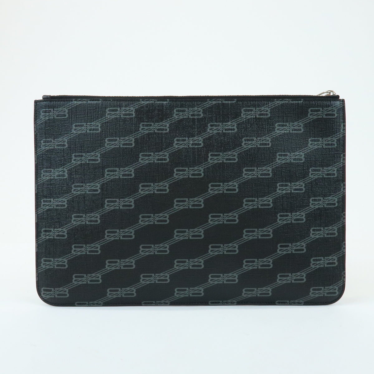 BALENCIAGA Signature PVC Leather Clutch Bag Flat Pouch Black 702627