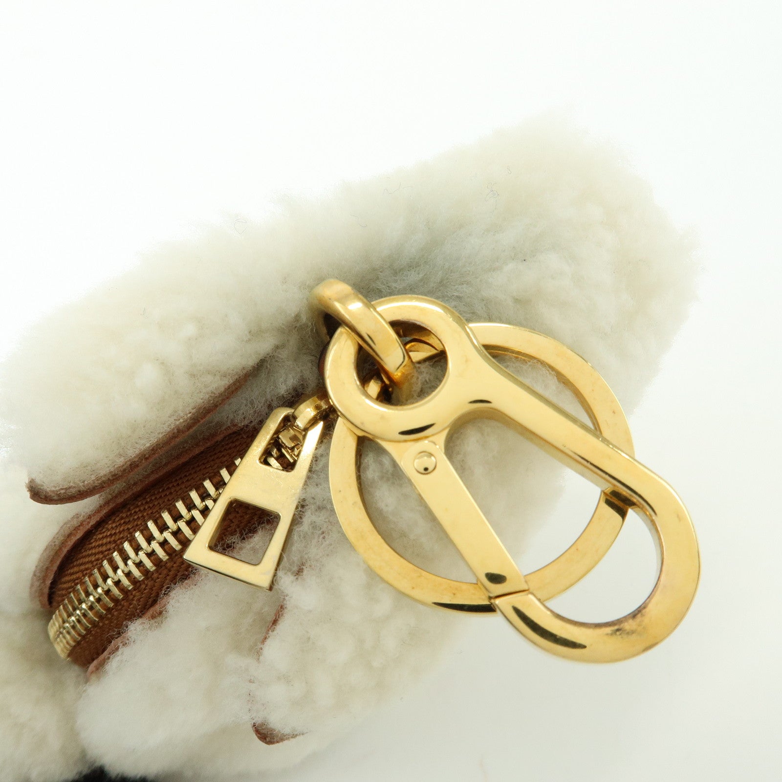 LOEWE Wool Leather Coin Case Bag Charm Rabbit White