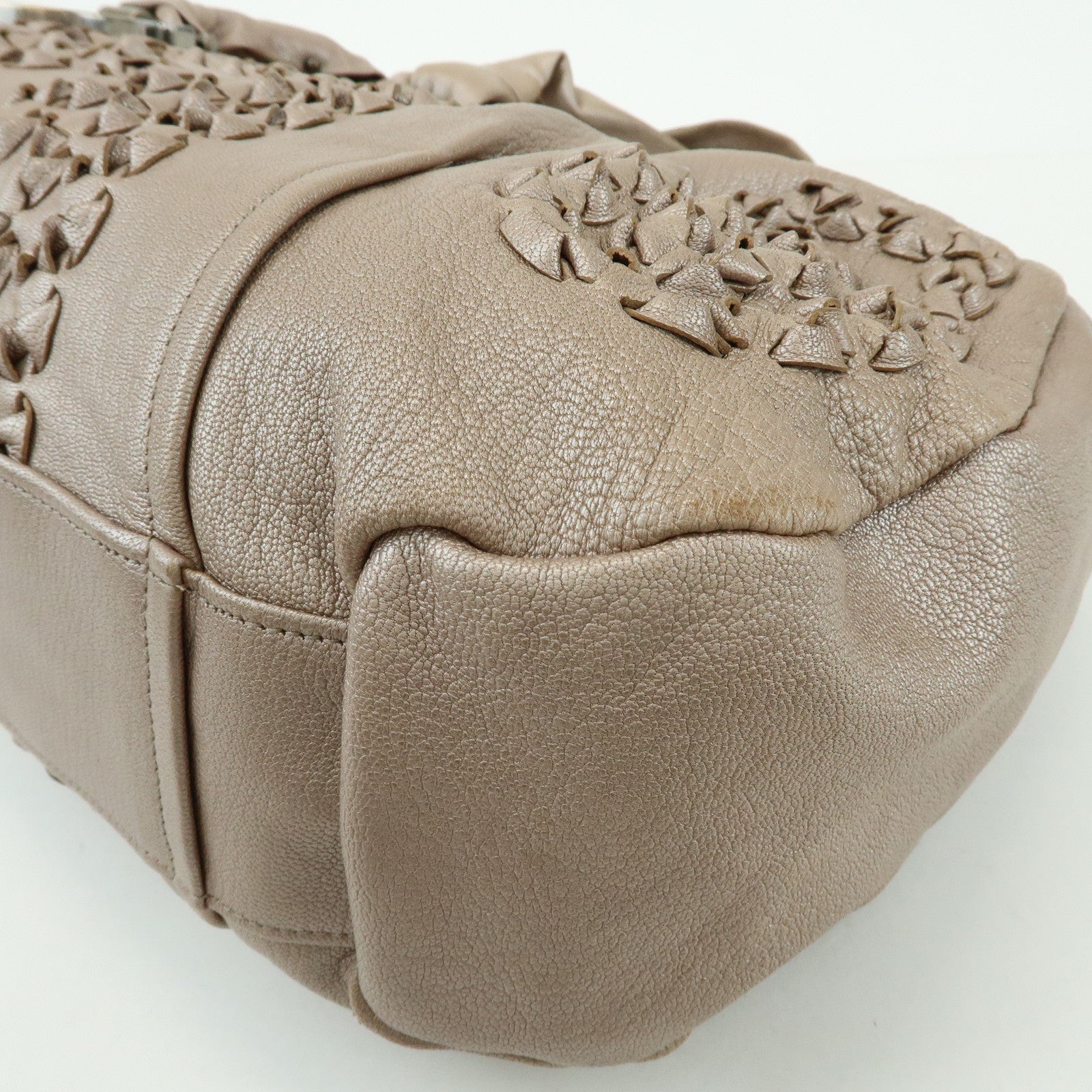 Ferragamo Gancini Leather Hand Bag Shoulder Bag Braid Pink Beige