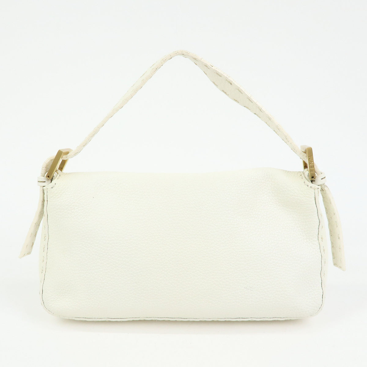 FENDI Selleria Mamma Baguette Leather Hand Bag White 8BR101