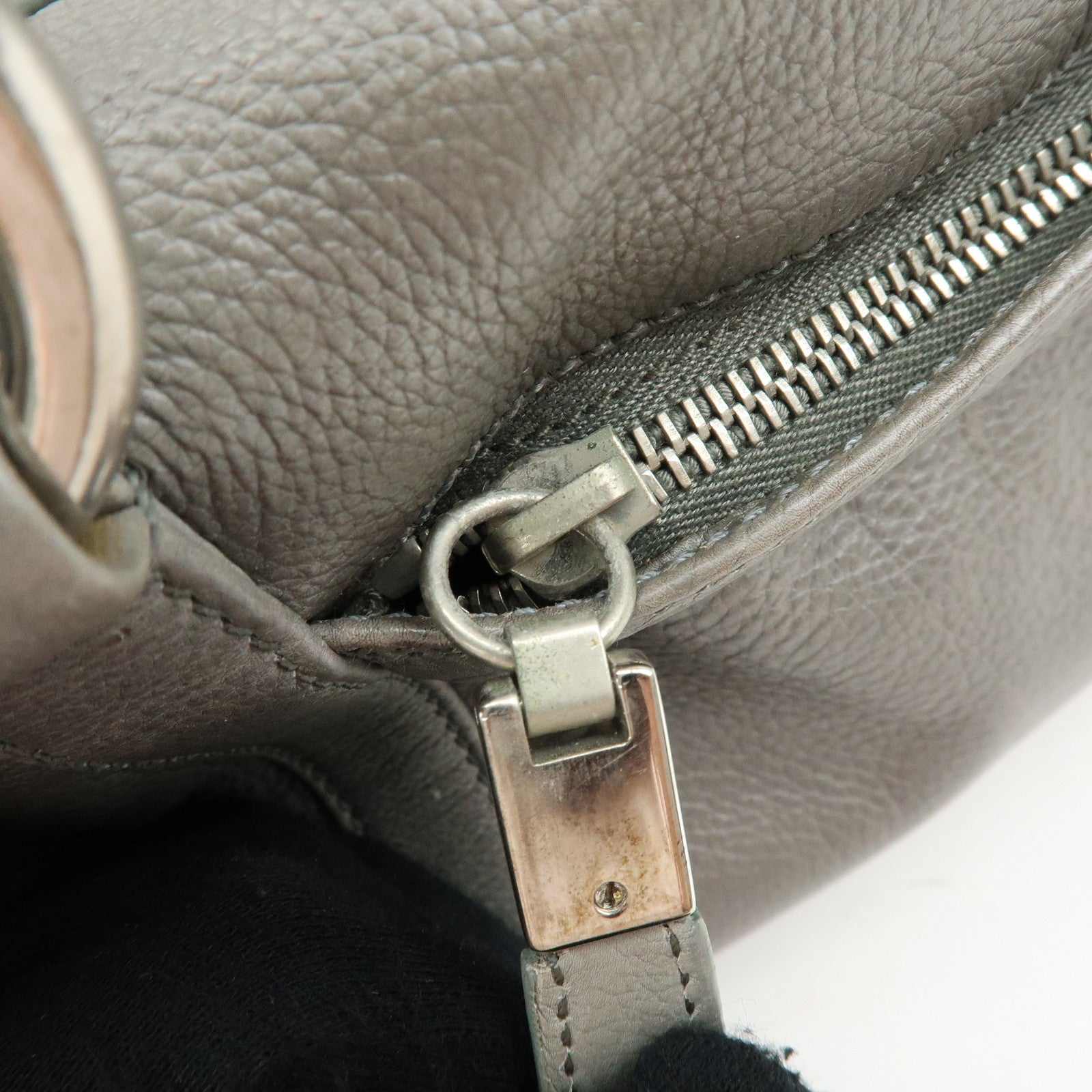 PRADA Triangle Logo Leather Boston Bag Shoulder Bag Gray BR2630
