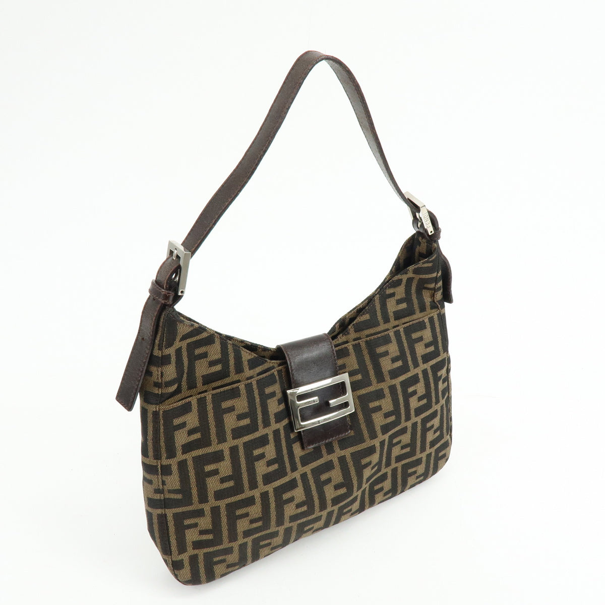 FENDI Zucca Canvas Leather Hand Bag Shoulder Bag Brown 26569