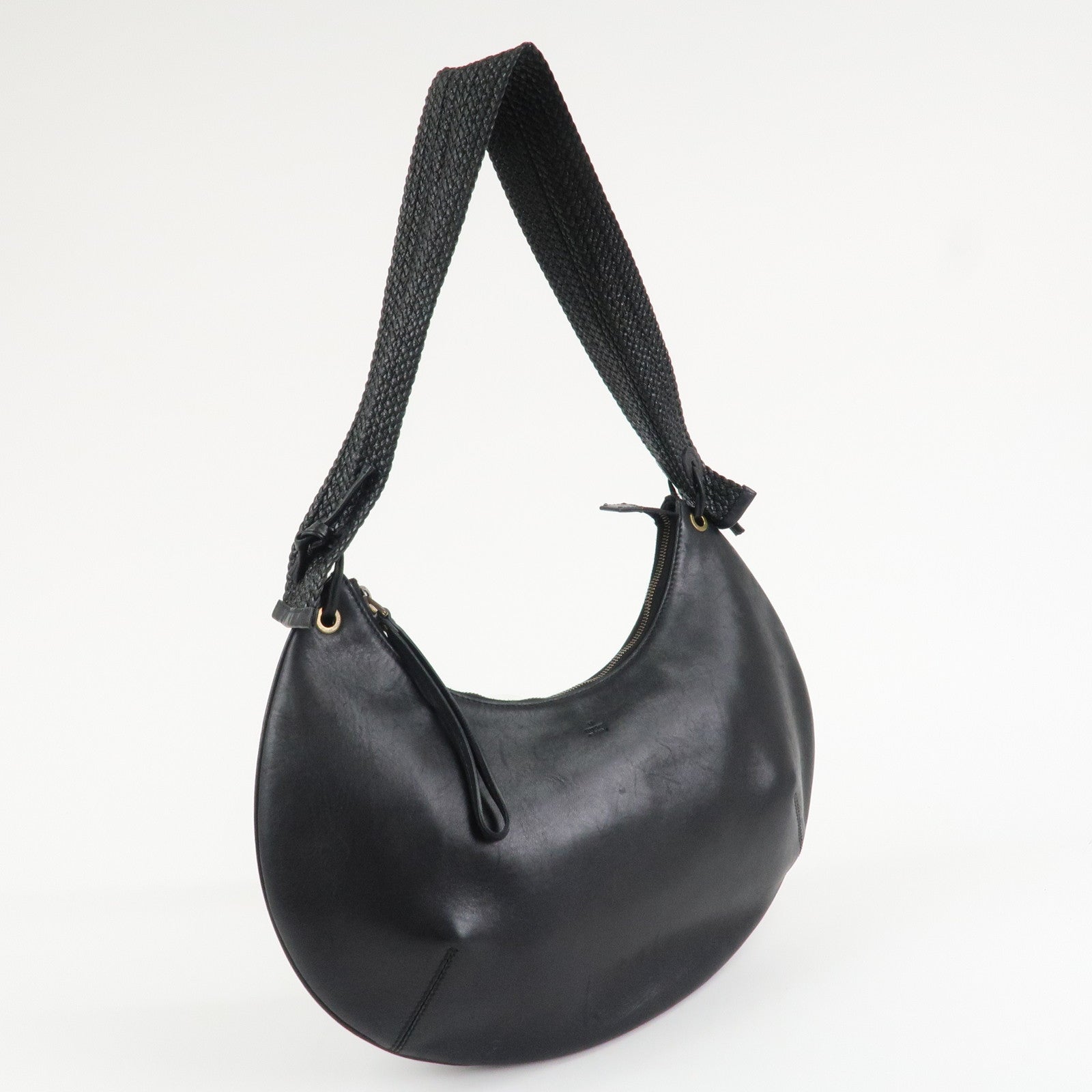 GUCCI Logo Leather Hobo Bag Shoulder Bag Hand Bag Black 204990 Used