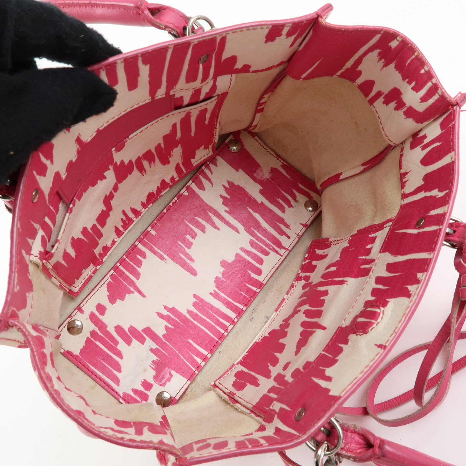 BALENCIAGA Leather Mini Paper 2Way Bag Tote Bag Hand Bag Pink 338585