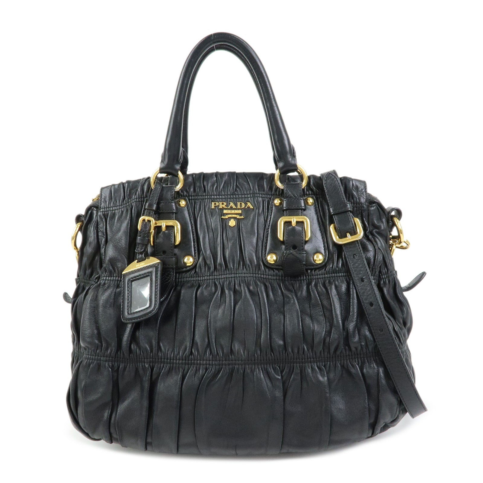 PRADA Logo Nappa Leather 2Way Bag Hand Bag Shoulder Bag Black