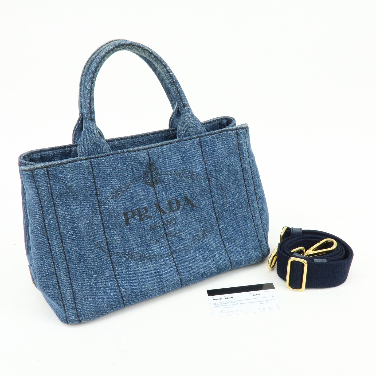 PRADA Canapa Mini Triangle Logo Denim 2Way Bag Hand Bag Blue 1BG439