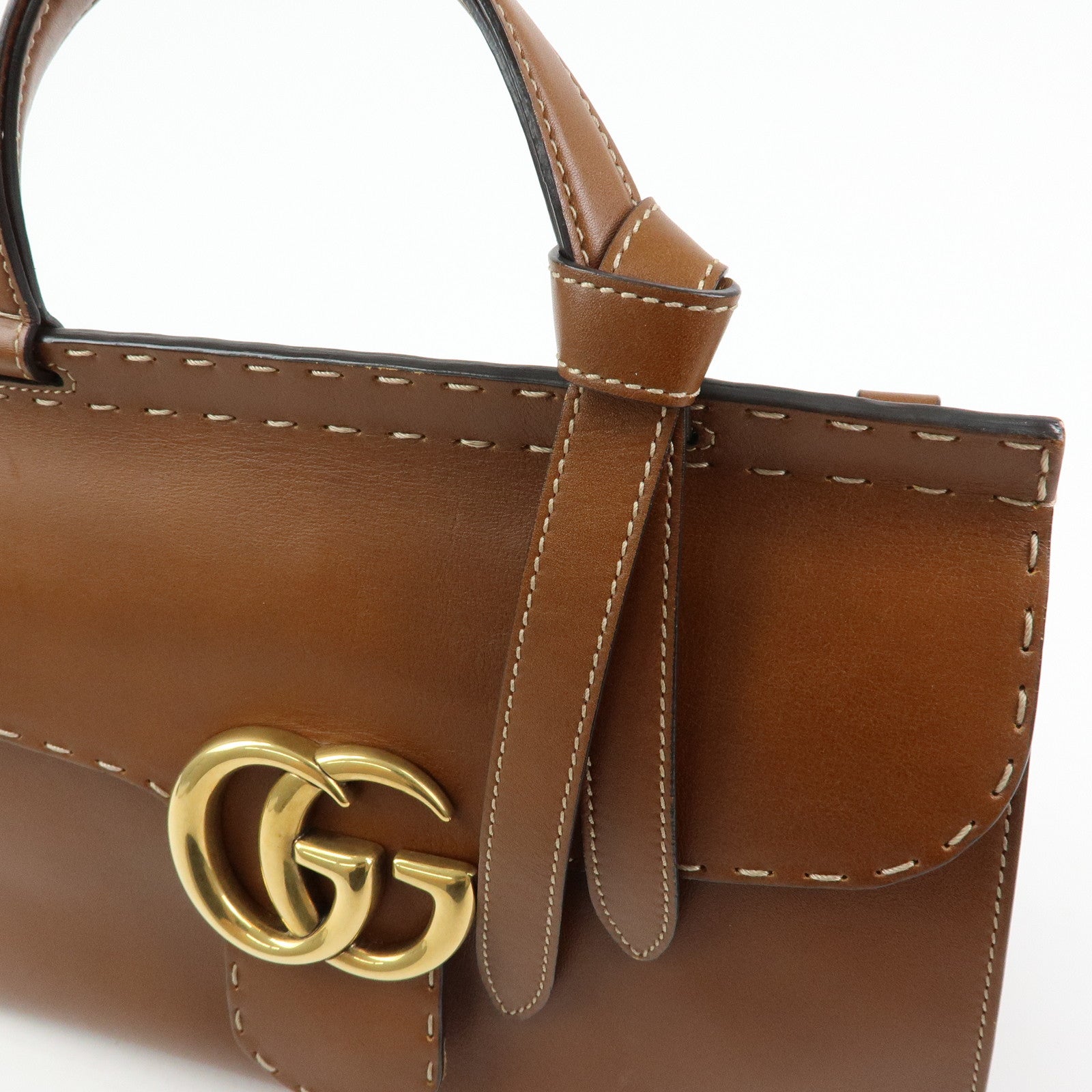 GUCCI Double G Leather 2Way Bag Hand Bag Shoulder Bag Brown 421890