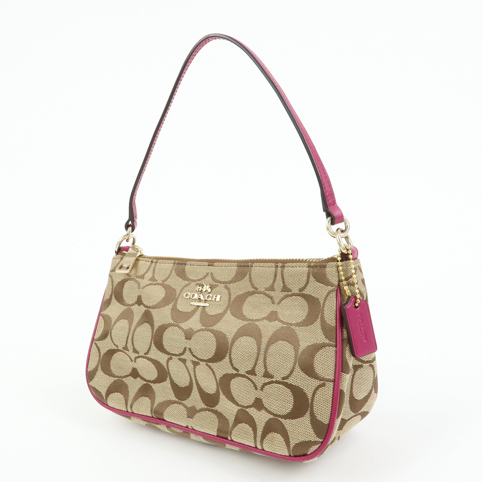 COACH Signature Canvas Leather 2Way Shoulder Bag Hand Bag Beige Pink