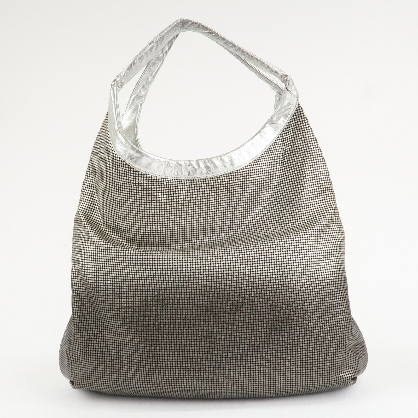 CHANEL Maxi COCO Mark Punching Leather Tote Bag Shoulder Bag Silver Used