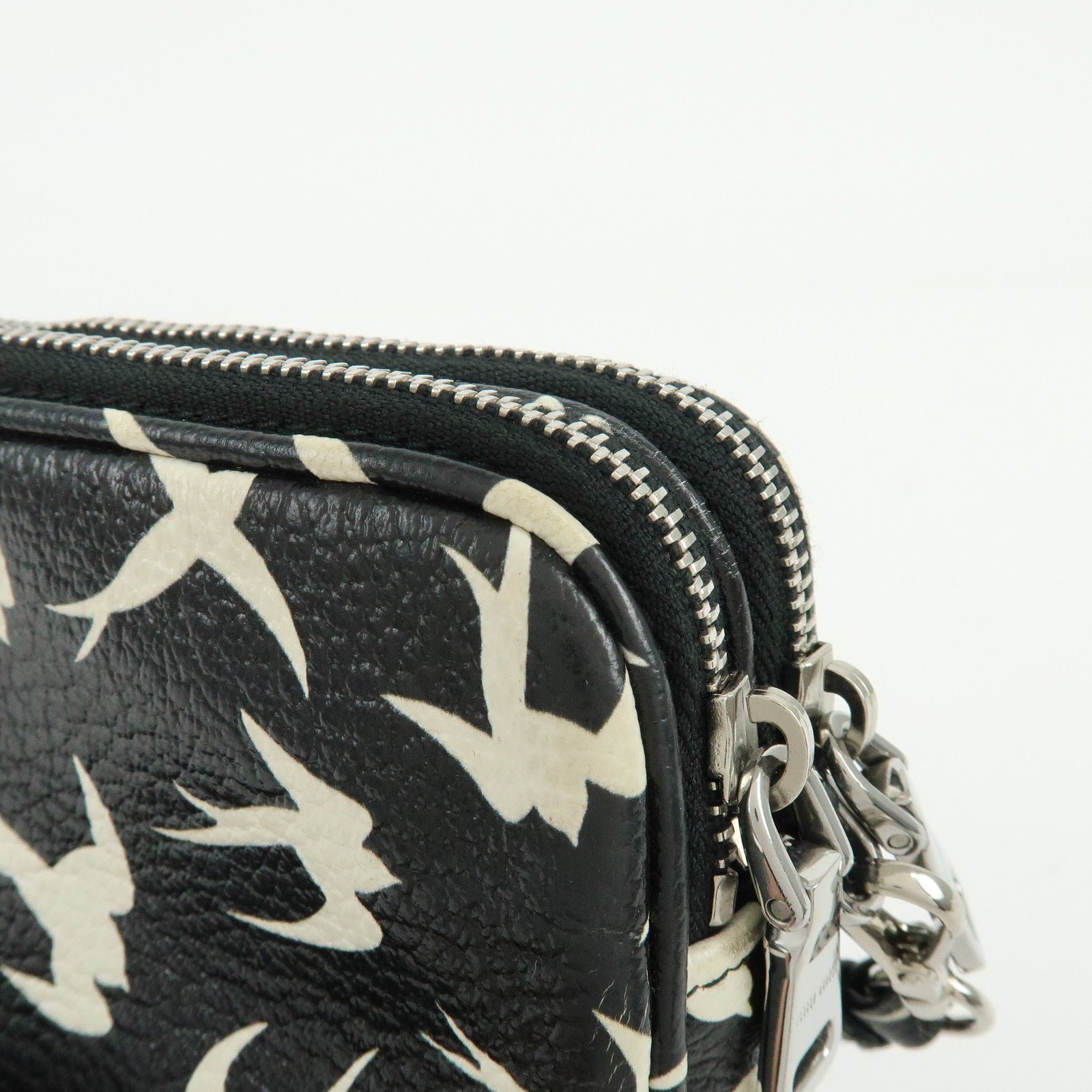 MIU MIU Swallow Madras Leather Shoulder Bag Black White 5ZH011