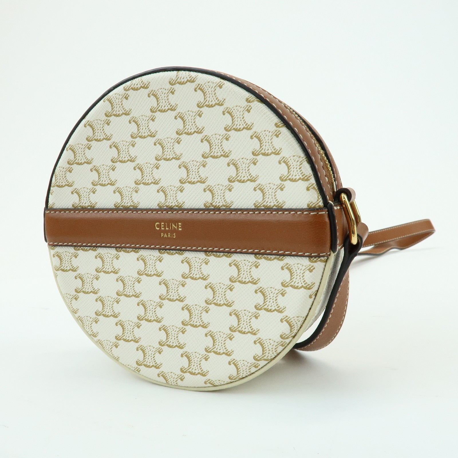 CELINE Macadam Leather Shoulder Bag Crossbody Bag Ivory Brown