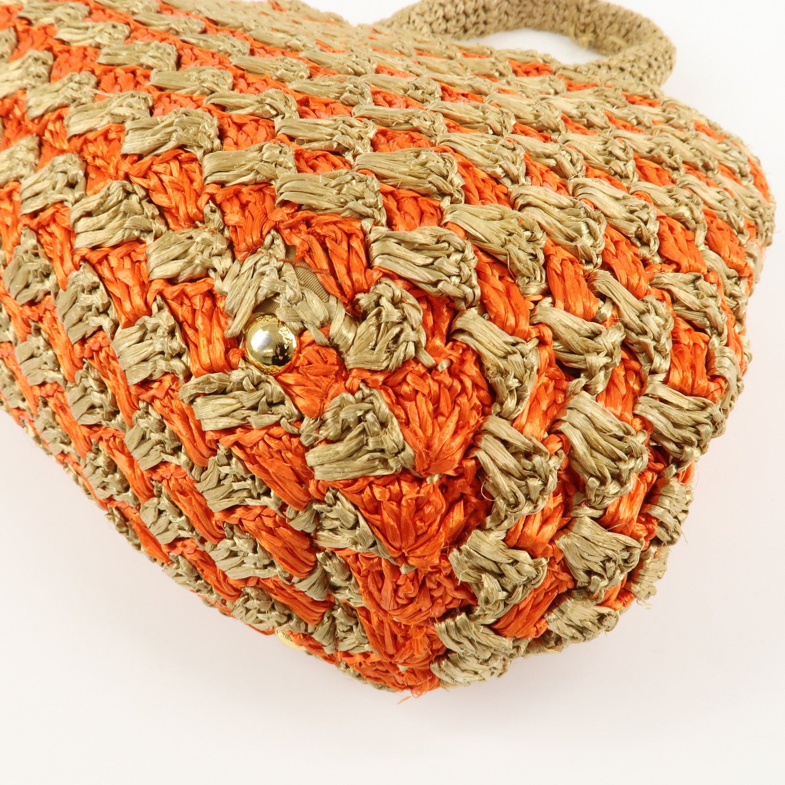 PRADA Triangl Logo Braded Tote Bag Hand Bag Orange Beige Used