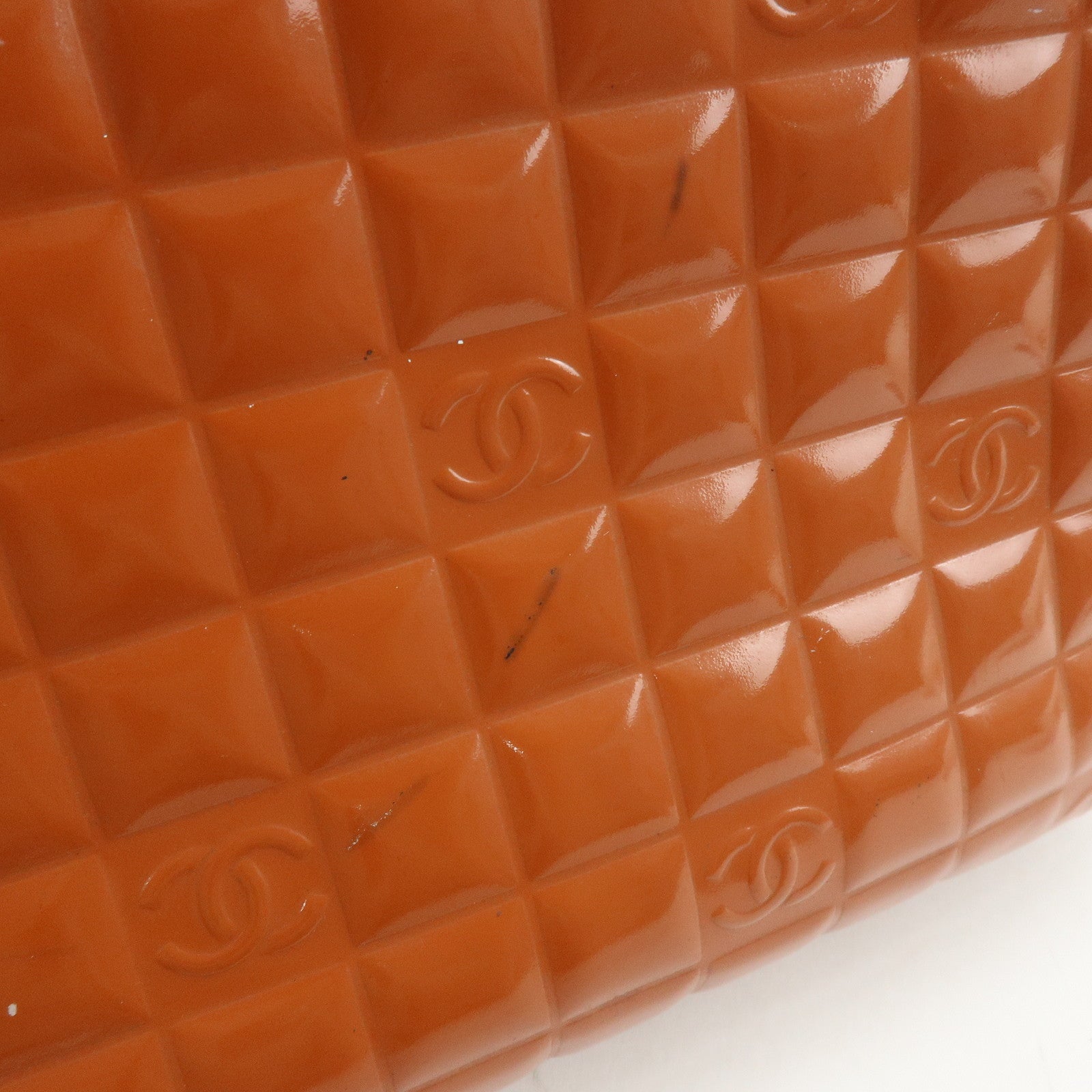 CHANEL Chocolate Bar COCO Mark Patent Leather Hand Bag Tote Bag Orange