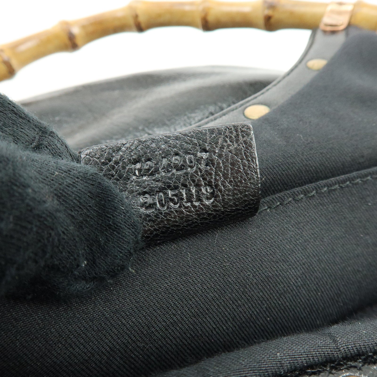 GUCCI Bamboo Leather Studs Hand Bag Tote Bag Black