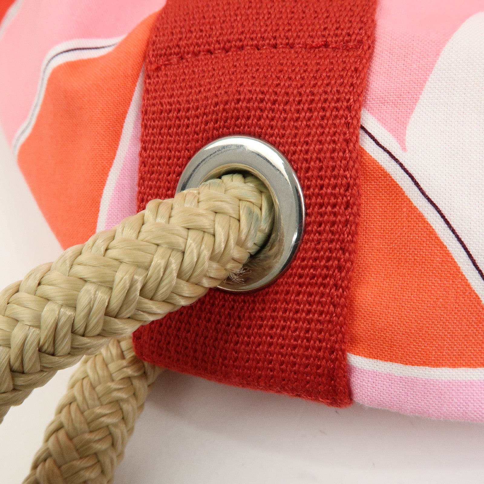 HERMES Cabas Drapeaux Au Vent Cotton Beach Bag Tote Bag Pink Red White