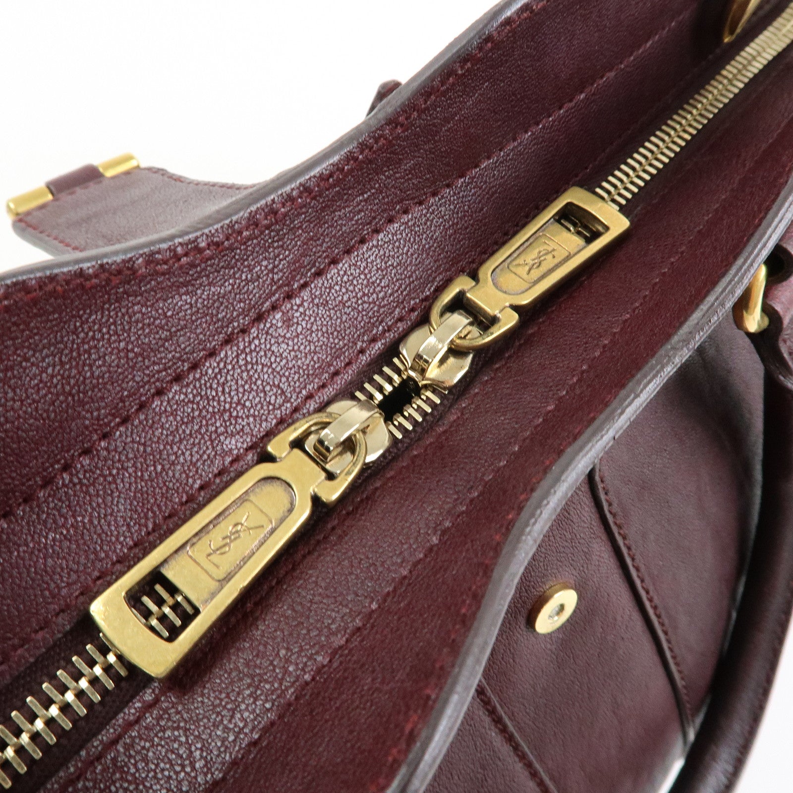 SAINT LAURENT PARIS Y Line Cabas Chyc Leather 2Way Bag Purple Brown