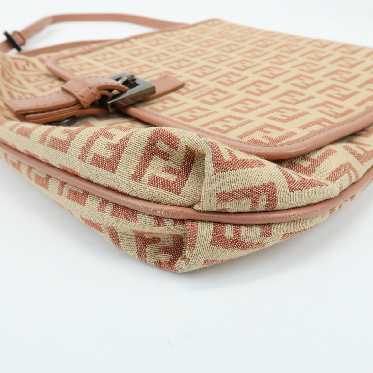 FENDI Zucchino Canvas Leather Shoulder Crossbody Bag Beige Pink 8BT052