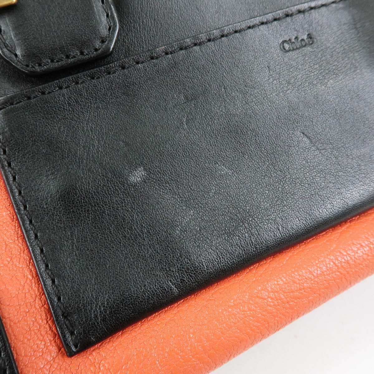 Chloe Logo Alice Leather 2Way Bag Hand Bag Shoulder Bag Orange Black