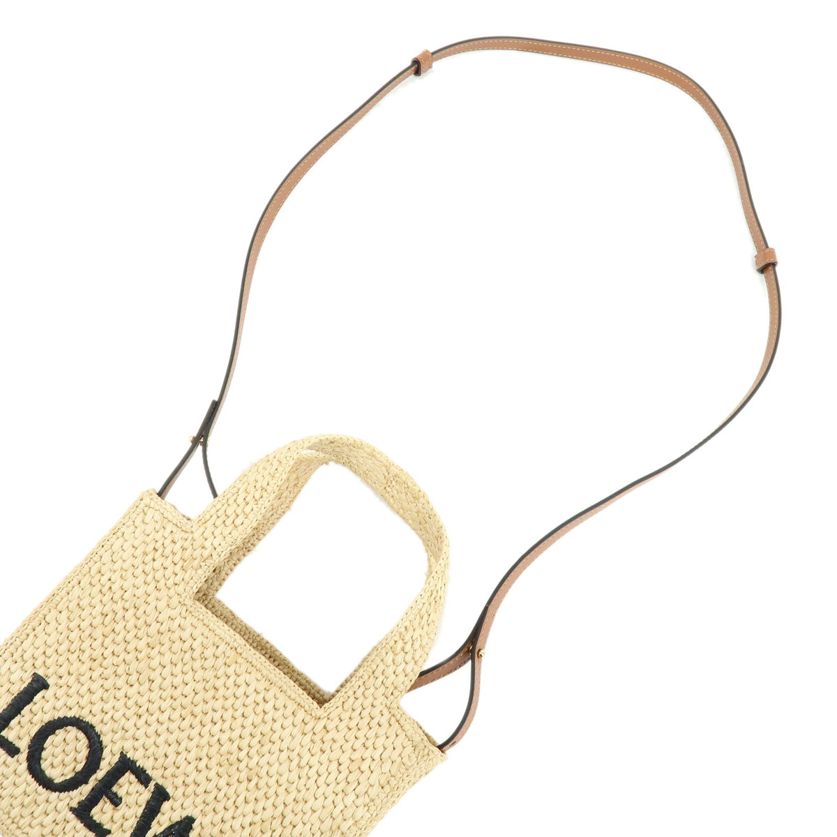 LOEWE Font Tote Small Raffia Leather 2Way Bag Shoulder Bag Natural