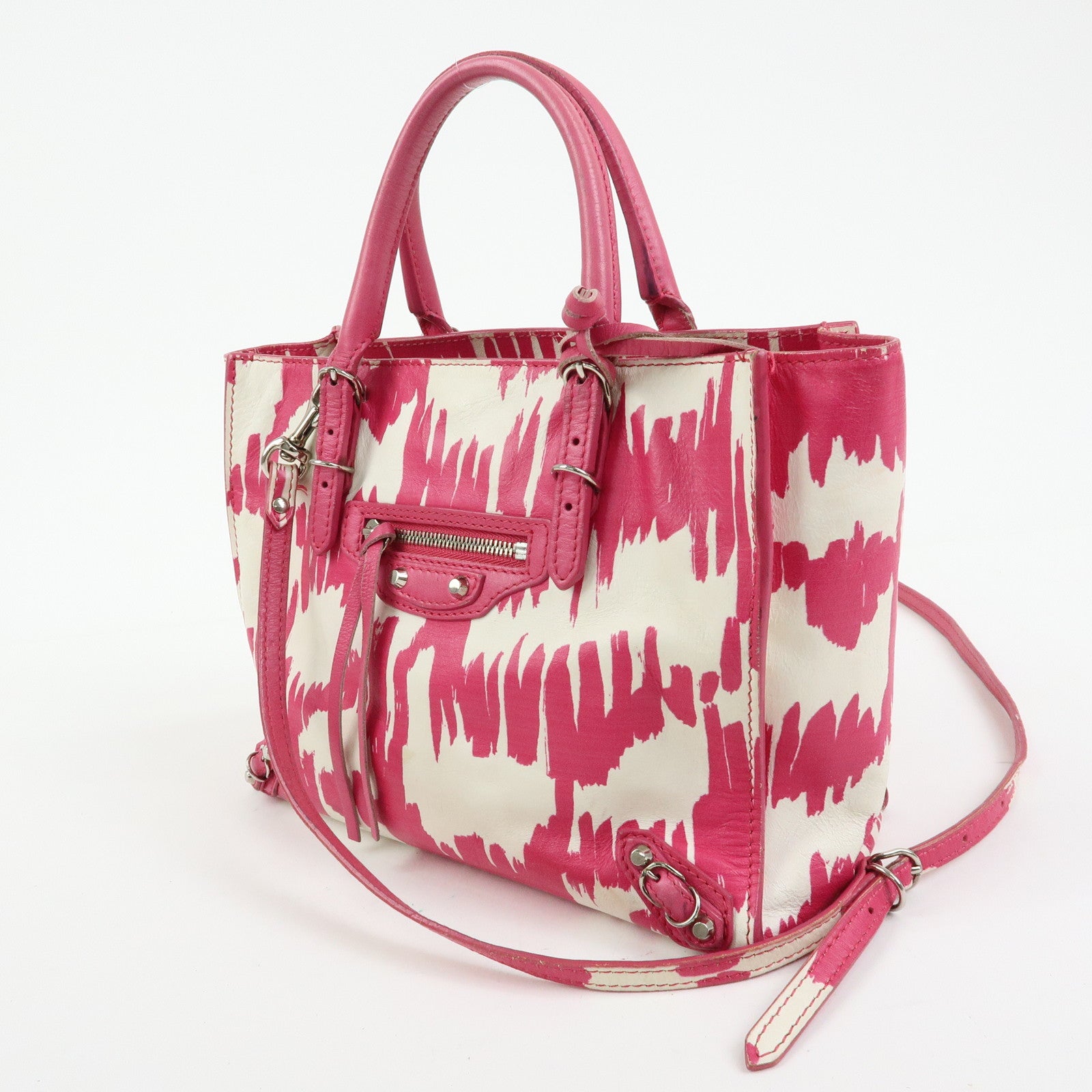 BALENCIAGA Leather Mini Paper 2Way Bag Tote Bag Hand Bag Pink 338585