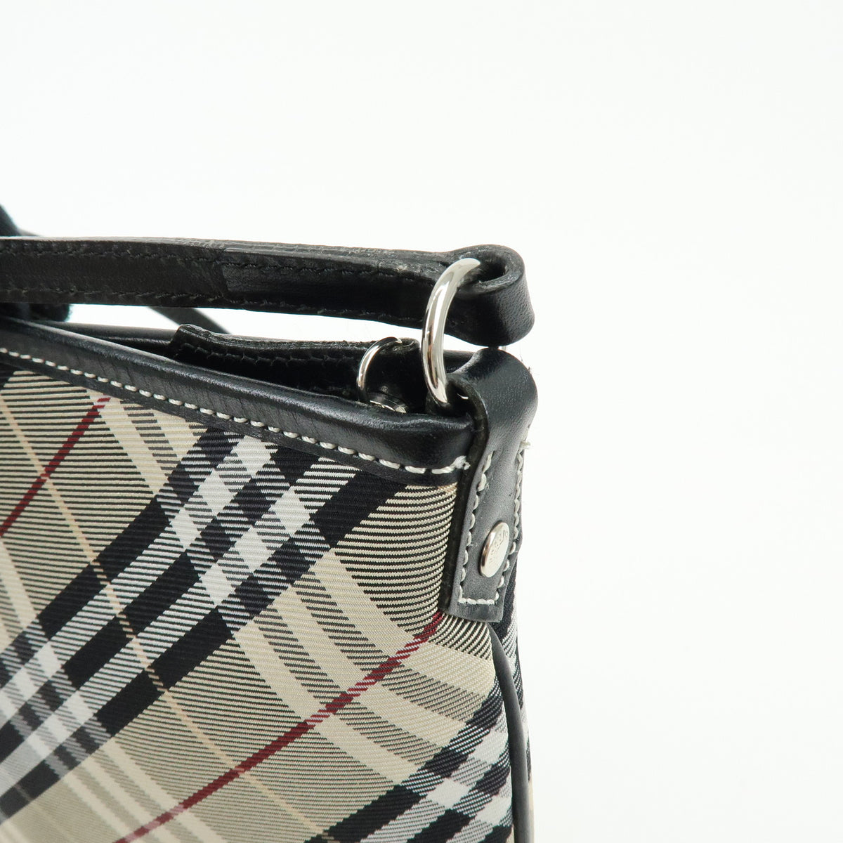 BURBERRY Blue Label Nova Plaid Canvas Leather Shoulder Bag Beige Black