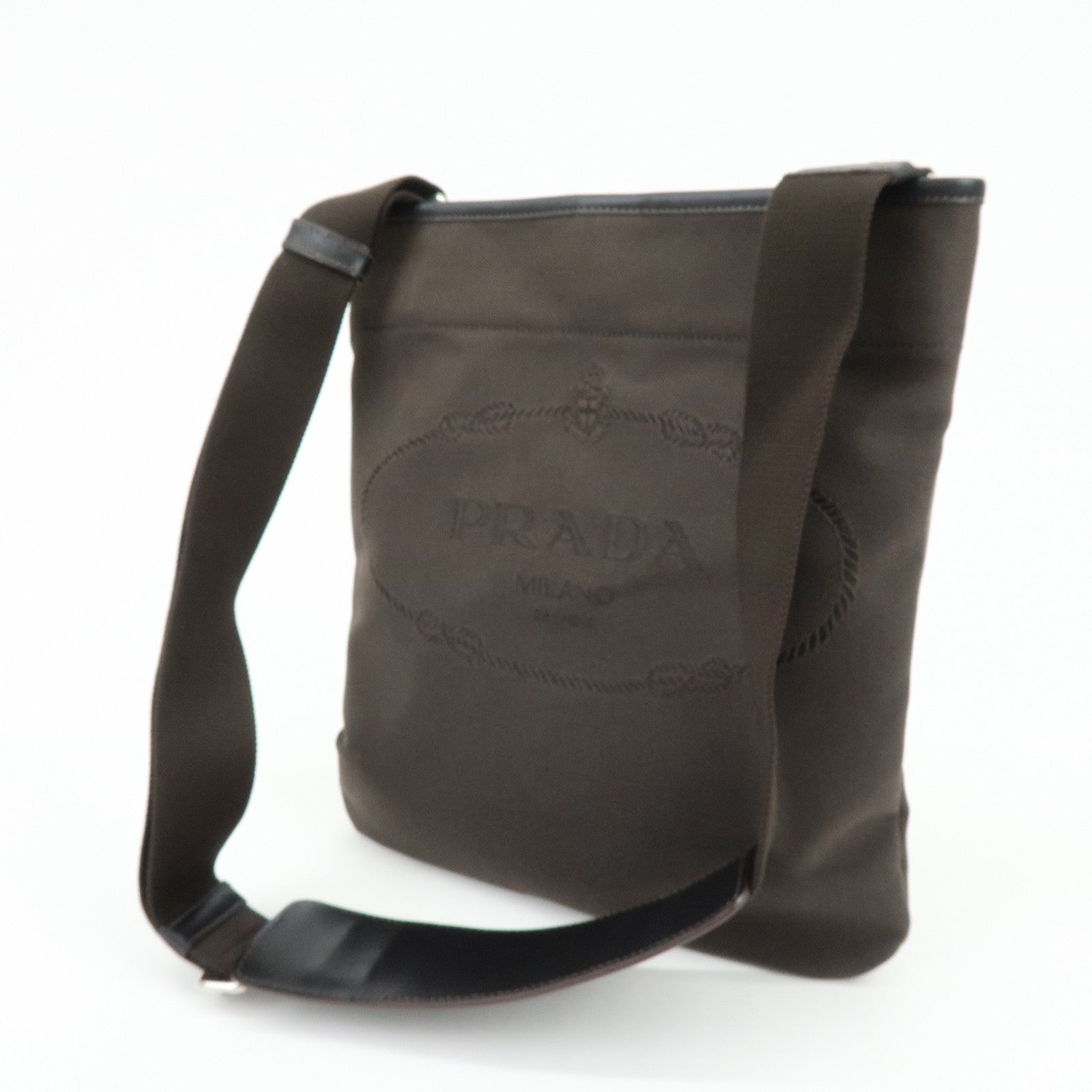 PRADA Logo Jacguard Shoulder Bag Crossbody Bag Dark Brown VA0655