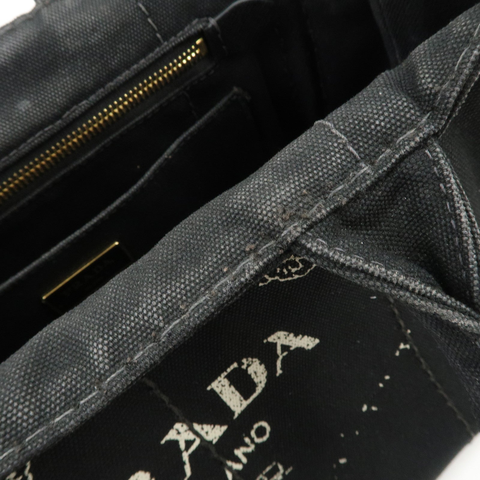PRADA Logo Canapa Denim 2 Way Tote Bag Hand Bag Black B2642B Used