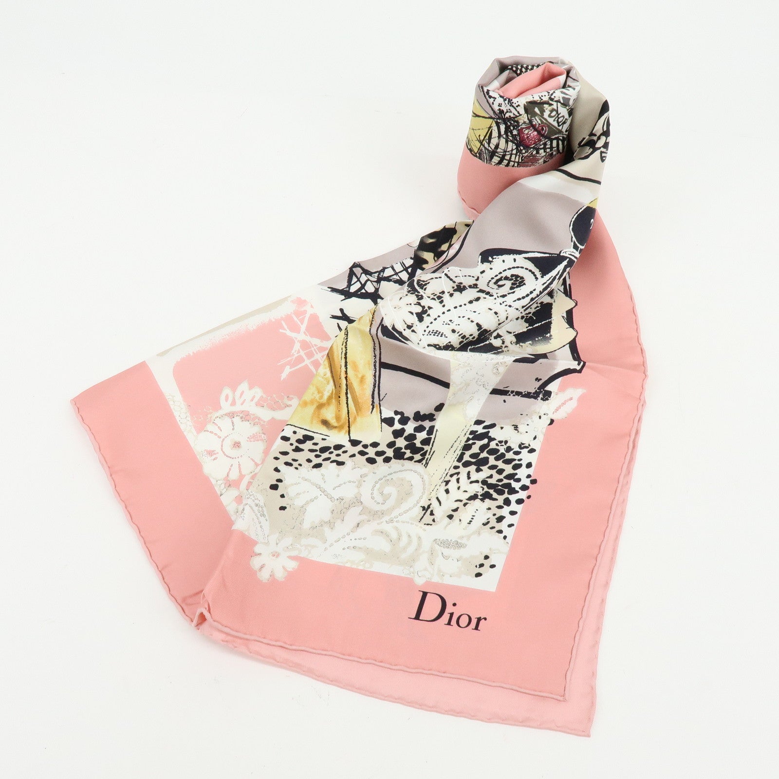 Christian Dior Silk 100% Scarf Shawl Ladies Print Pink