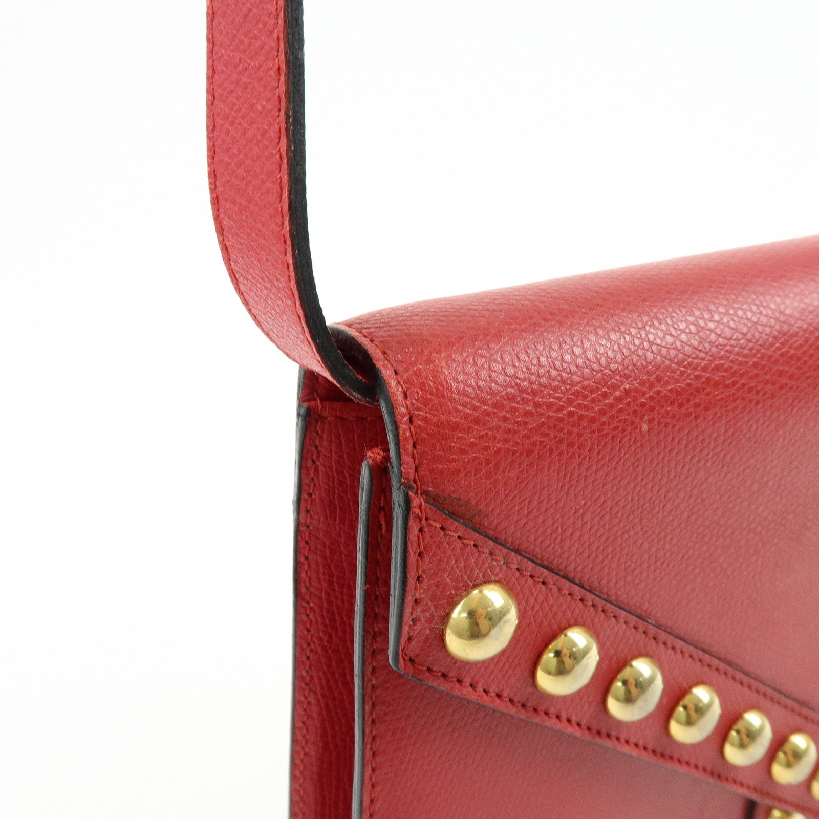 SAINT LAURENT PARIS Y-Line Leather Studs Shoulder Bag Crossbody Bag Red