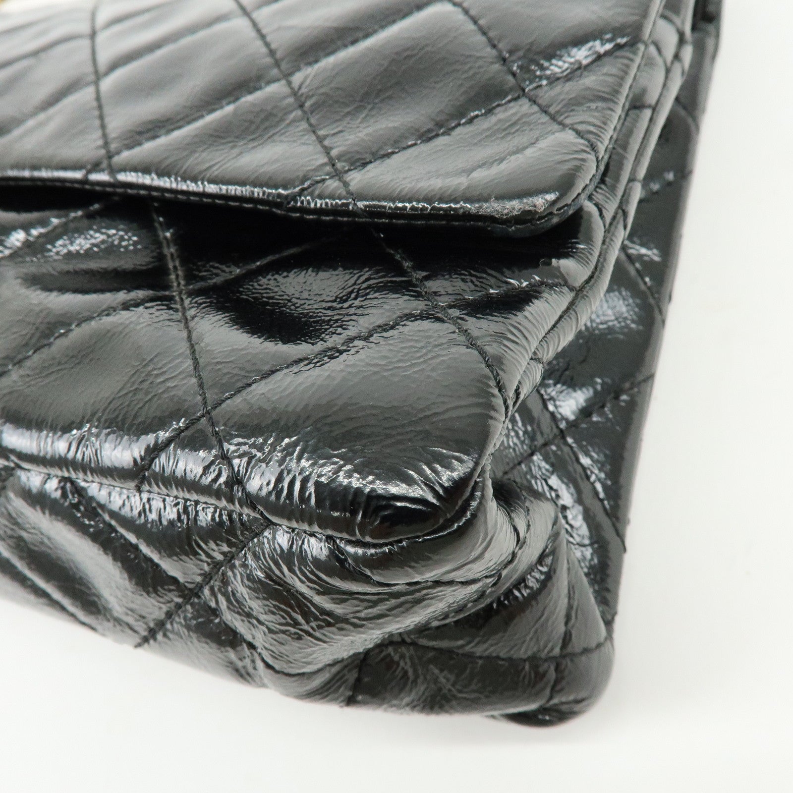 CHANEL 2.55 Patent Leather Chain Shoulder Bag Turn Lock Black