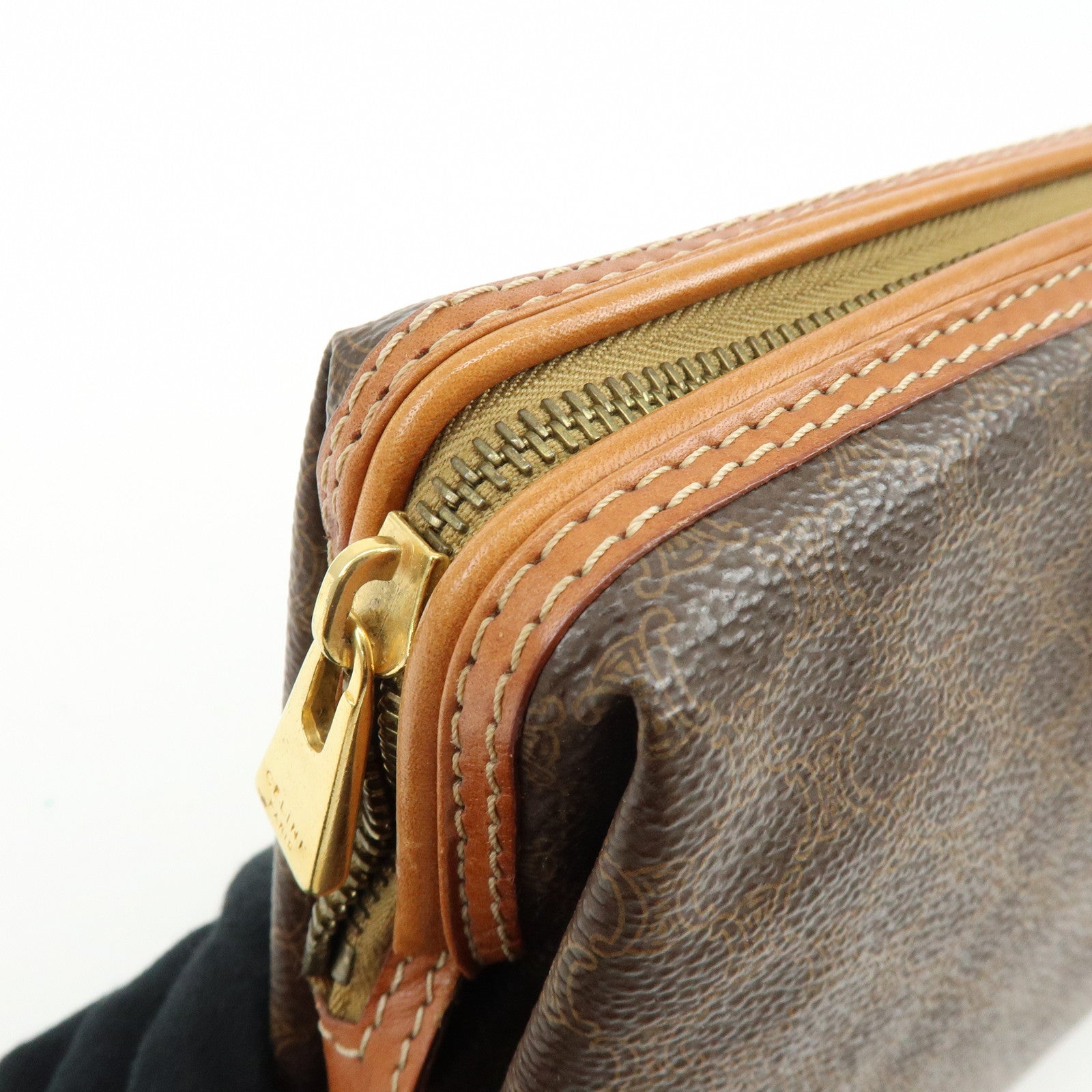 CELINE Macadam PVC Leather Pouch Cosmetic Pouch Brown