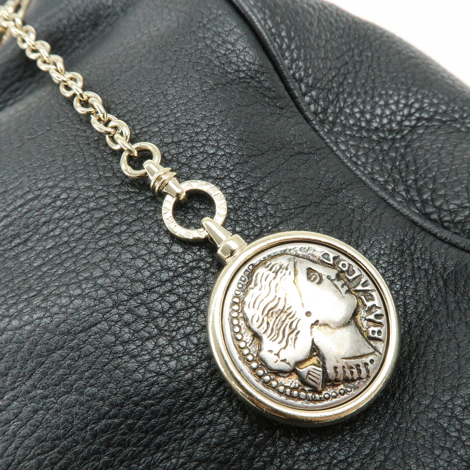 BVLGARI Monete Leather Chain 2Way Bag Shoulder Bag Black Gold
