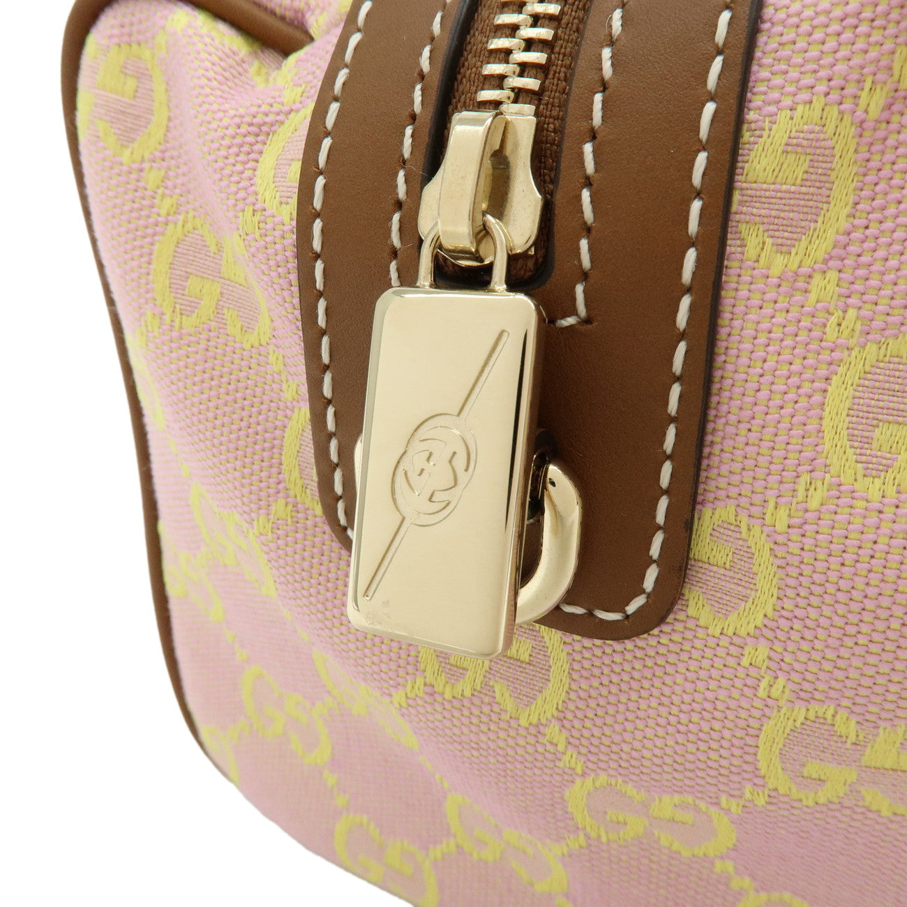 GUCCI Sherry GG Canvas Leather 2Way Bag Hand Bag Pink Yellow 856055
