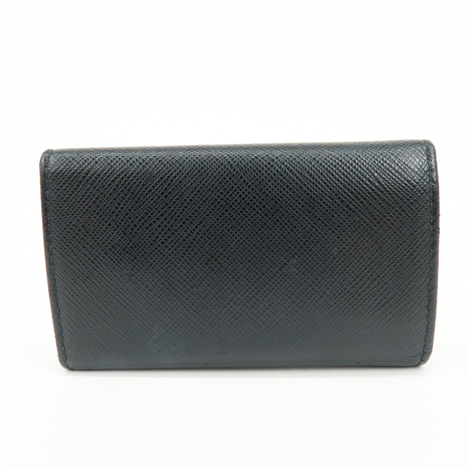 PRADA Logo Saffiano Leather 4 Ring Key Case Key Holder Black